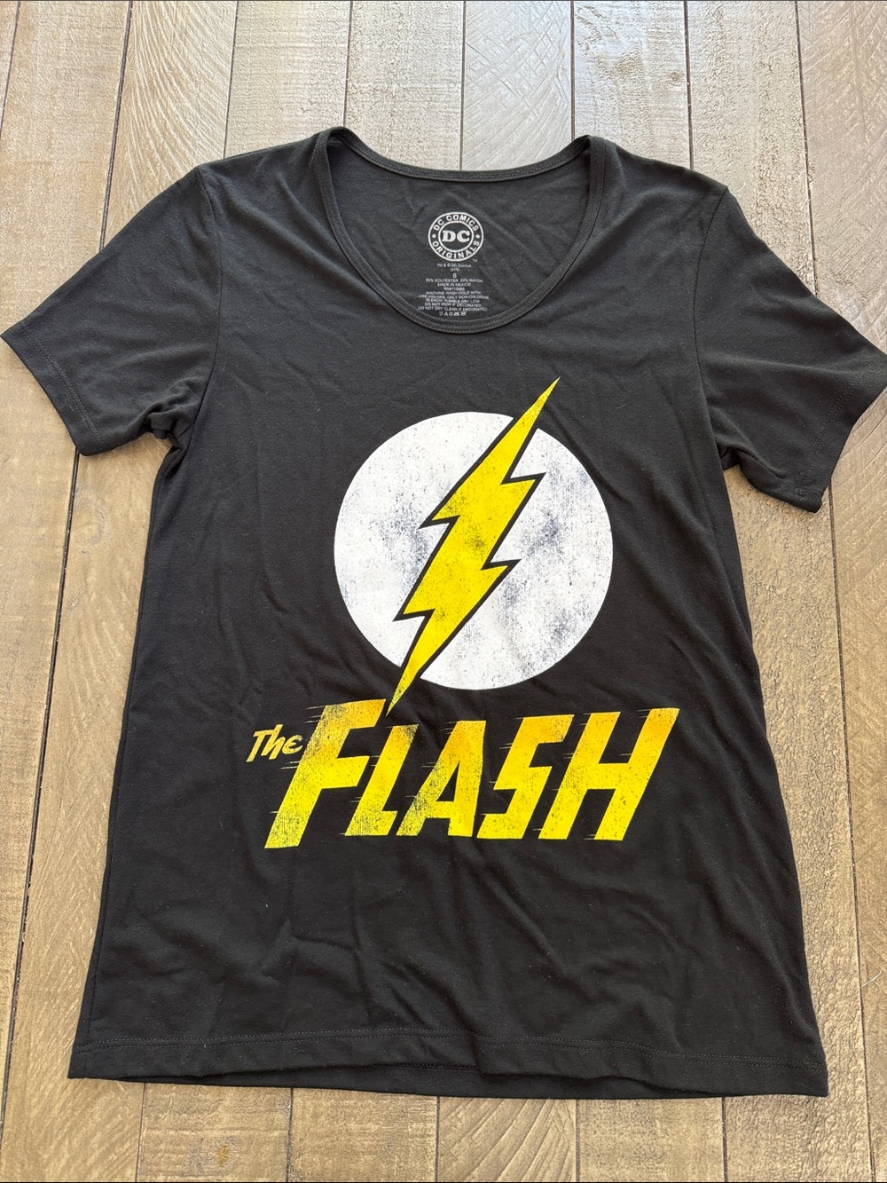 DC Comics Black Tee with Yellow Flash Lightning Graphic